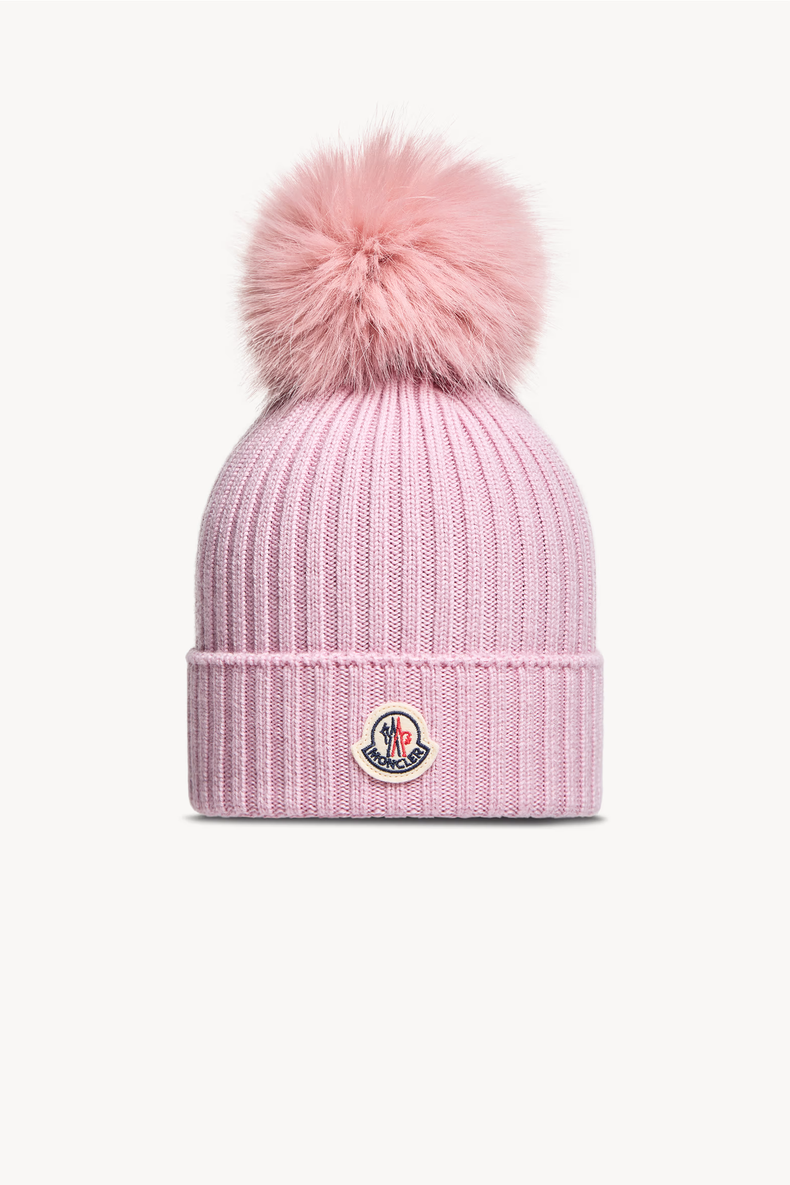 Wool Beanie with Faux Fur Pom Pom Girl Light Pink Moncler 0